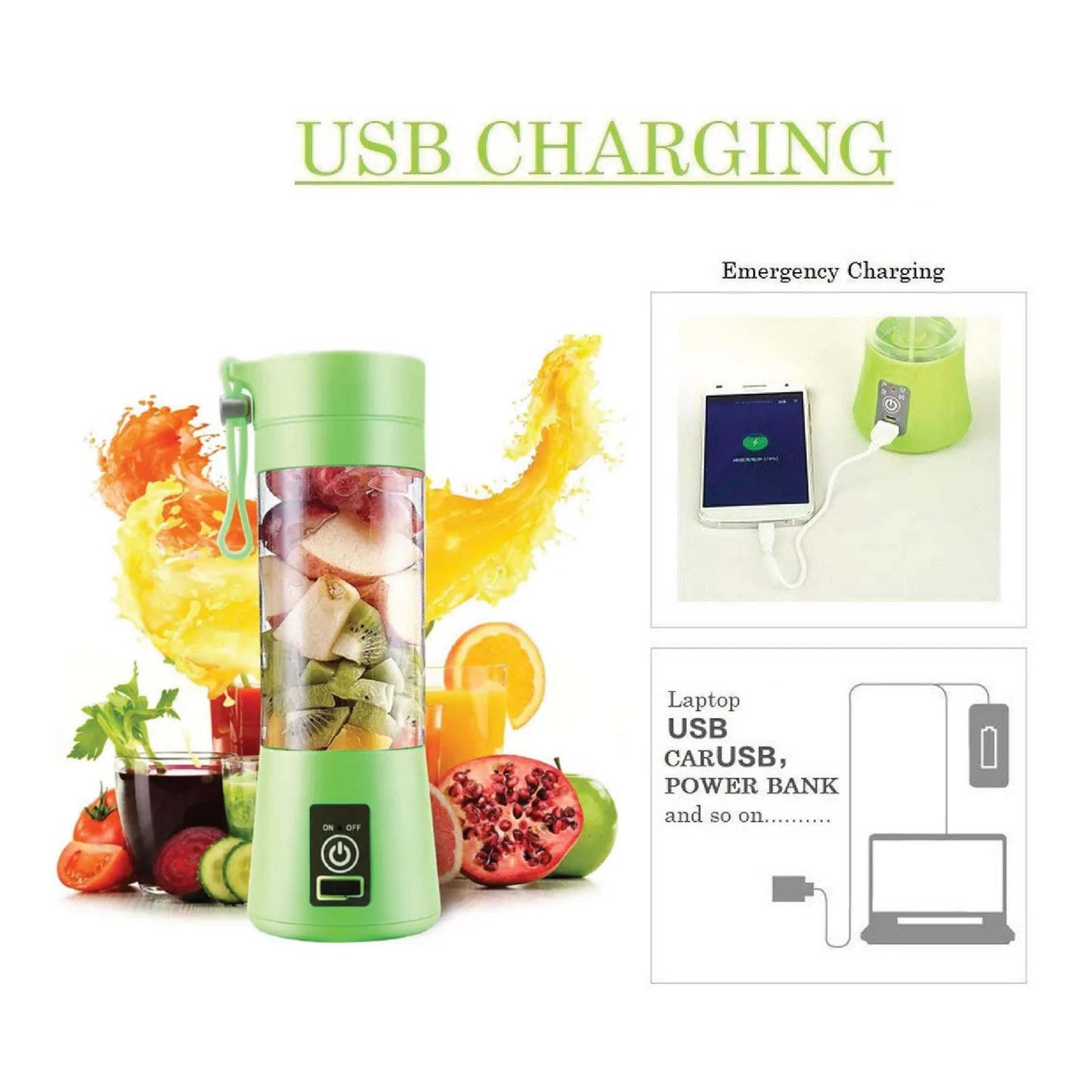 USB Chargeable Juicer Blender 6 Blades 380ml – Portable Juicer Cup & Smoothie Maker