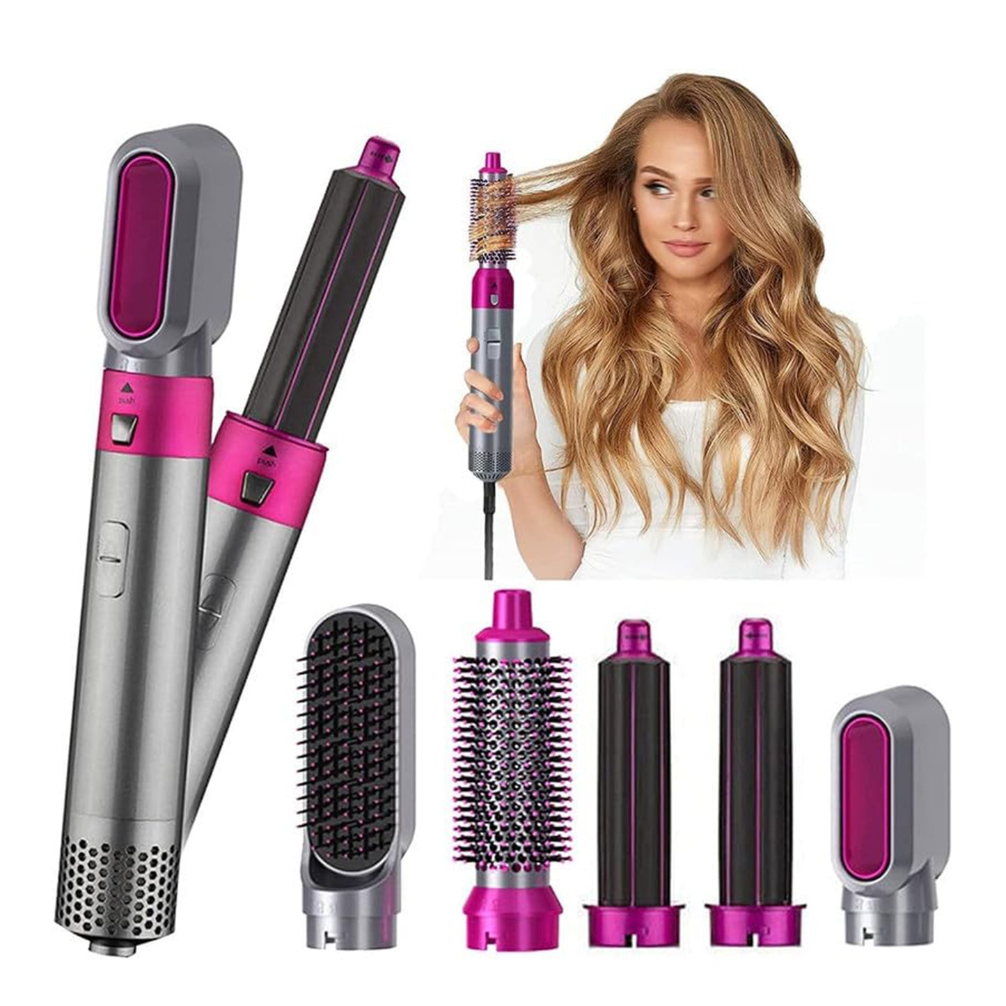5-in-1 Professional Hot Air Brush: Hair Dryer, Volumizer, Curler, Straightener & Scalp Massager for Women's Hair Styling