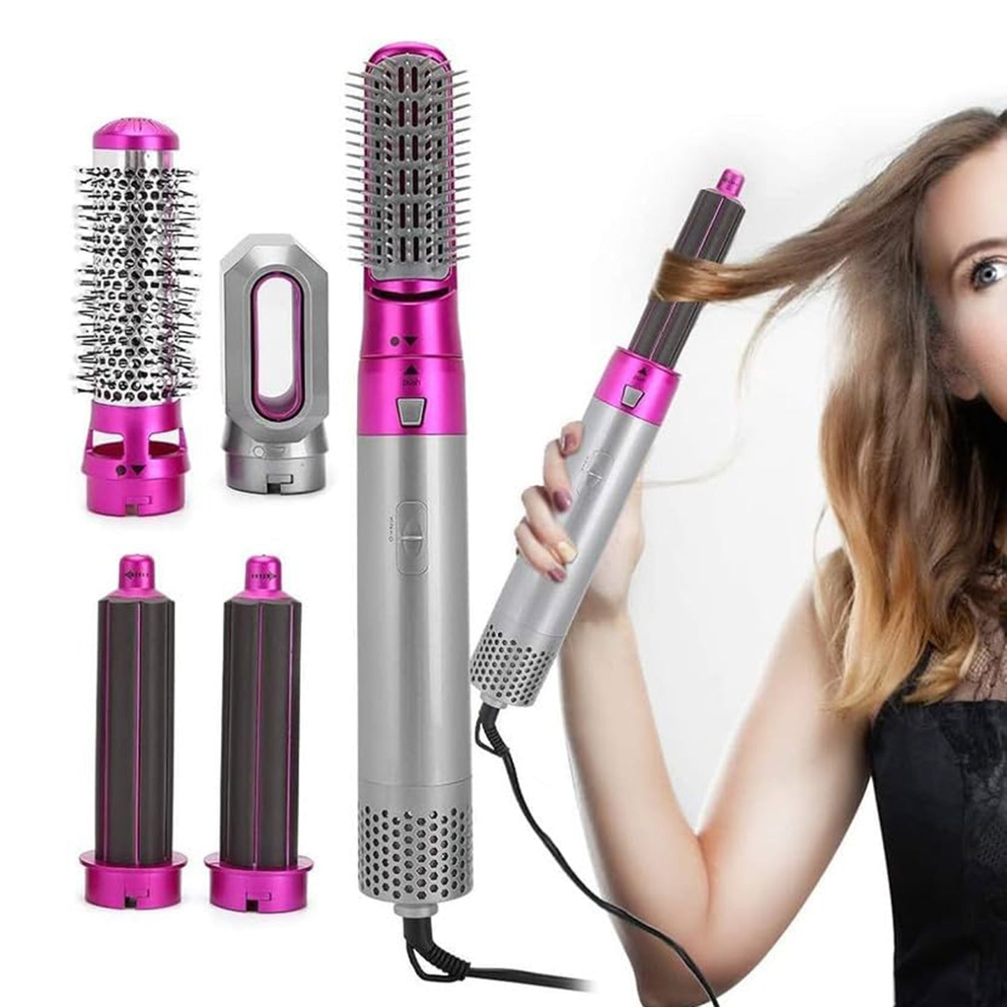 5-in-1 Professional Hot Air Brush: Hair Dryer, Volumizer, Curler, Straightener & Scalp Massager for Women's Hair Styling