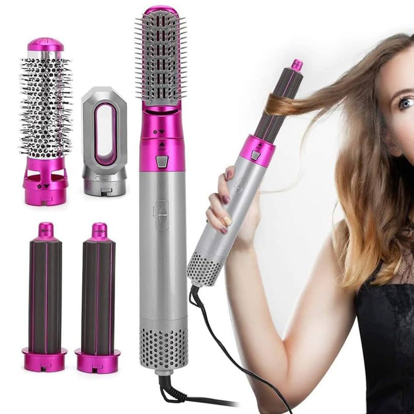 5-in-1 Professional Hot Air Brush: Hair Dryer, Volumizer, Curler, Straightener & Scalp Massager for Women's Hair Styling