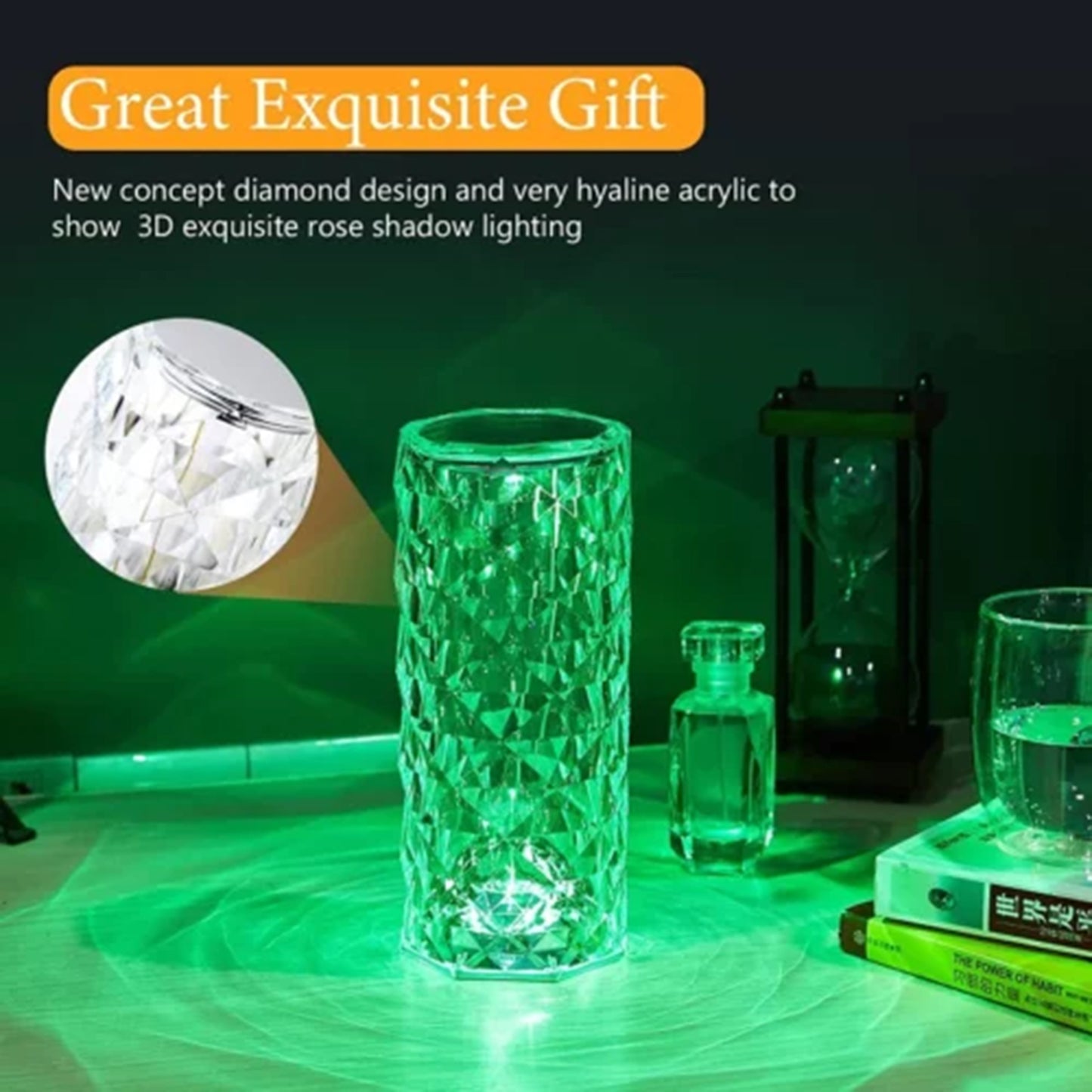 Crystal Diamond Rose Lamp: 16-Color Changing LED Table Lamp with Remote & Touch Control | USB Rechargeable Fancy Home Decor & Gift Light