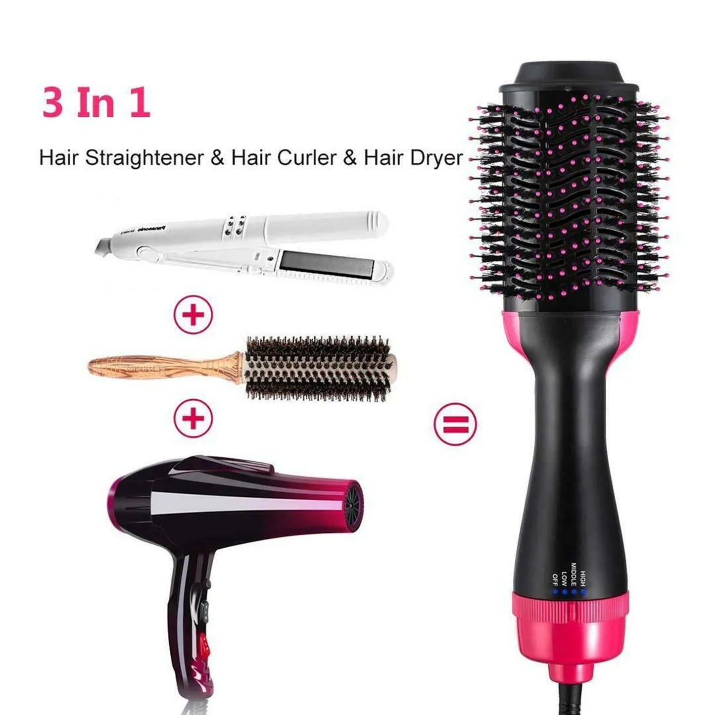 3-in-1 Professional Hot Air Brush: Hair Dryer, Curler & Straightener for Women - One Step Styling Tool