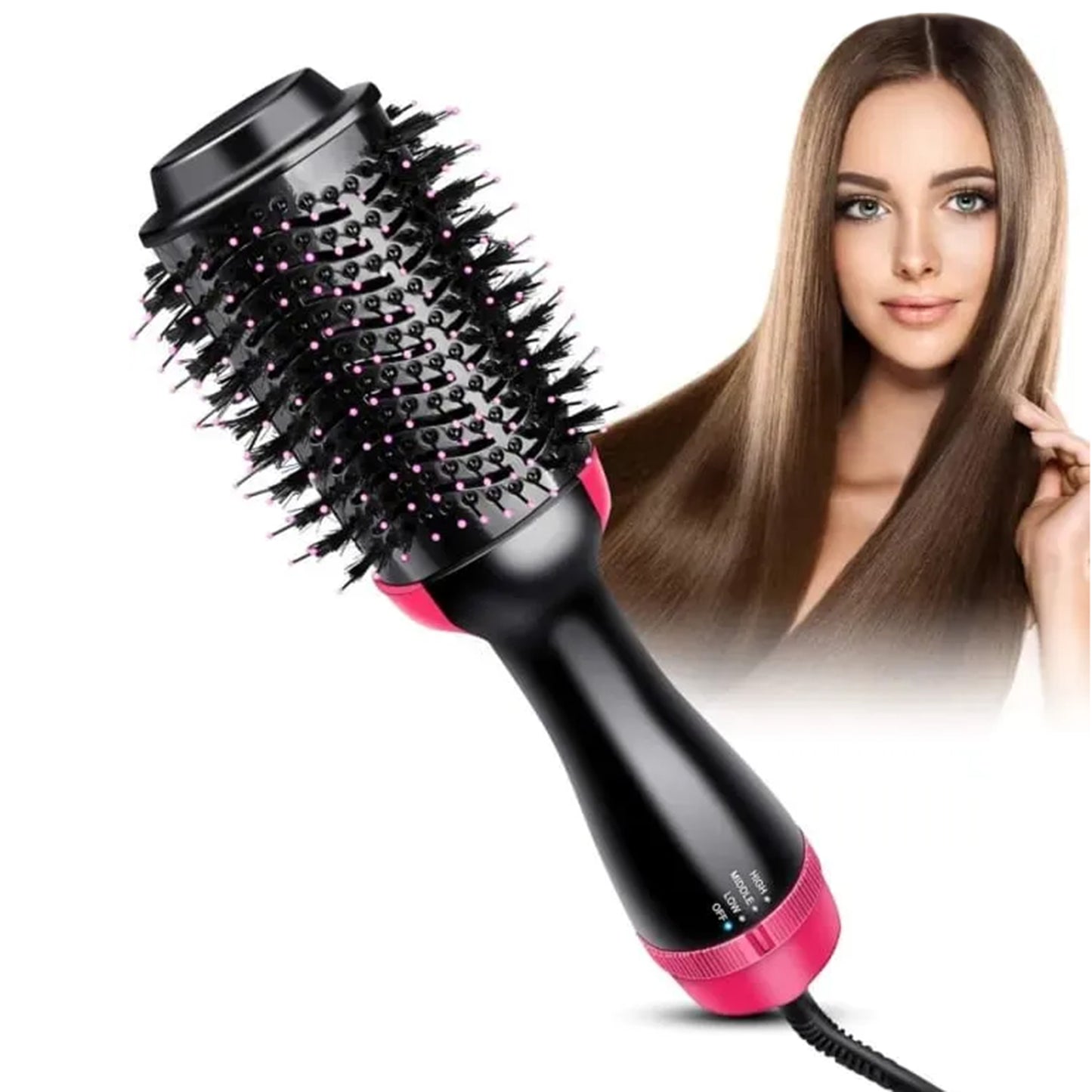 3-in-1 Professional Hot Air Brush: Hair Dryer, Curler & Straightener for Women - One Step Styling Tool