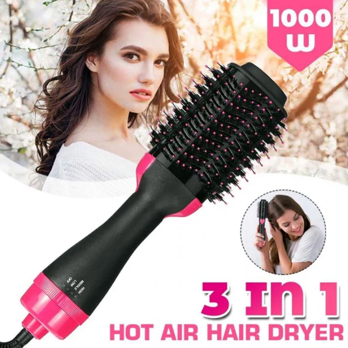 3-in-1 Professional Hot Air Brush: Hair Dryer, Curler & Straightener for Women - One Step Styling Tool