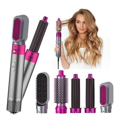 5-in-1 Professional Hot Air Brush: Hair Dryer, Volumizer, Curler, Straightener & Scalp Massager for Women's Hair Styling