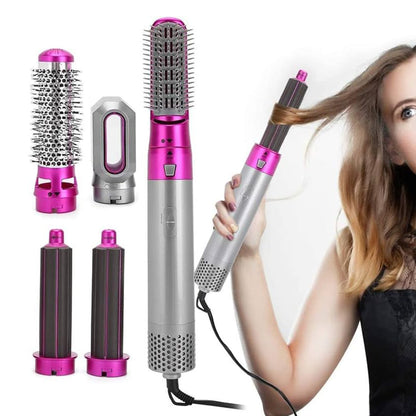 5-in-1 Professional Hot Air Brush: Hair Dryer, Volumizer, Curler, Straightener & Scalp Massager for Women's Hair Styling