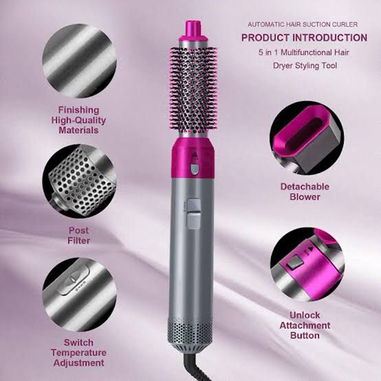 5-in-1 Professional Hot Air Brush: Hair Dryer, Volumizer, Curler, Straightener & Scalp Massager for Women's Hair Styling