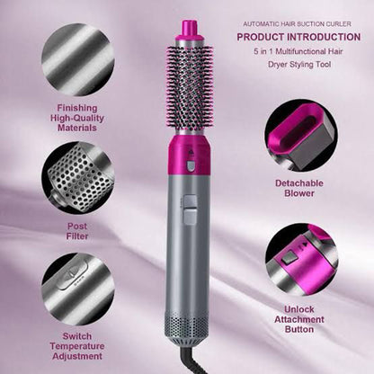5-in-1 Professional Hot Air Brush: Hair Dryer, Volumizer, Curler, Straightener & Scalp Massager for Women's Hair Styling