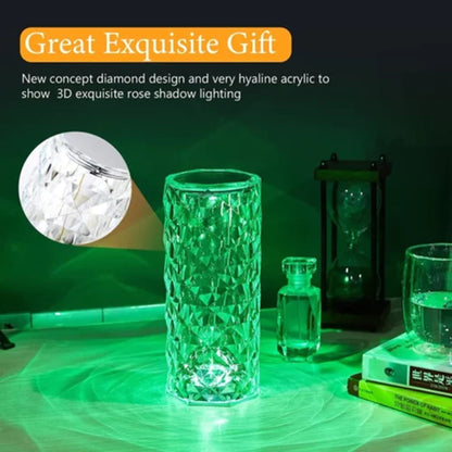 Crystal Diamond Rose Lamp: 16-Color Changing LED Table Lamp with Remote & Touch Control | USB Rechargeable Fancy Home Decor & Gift Light