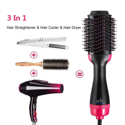 3-in-1 Professional Hot Air Brush: Hair Dryer, Curler & Straightener for Women - One Step Styling Tool