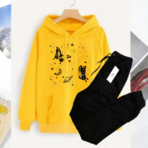 Butterfly and Stars Printed Fleece Winter Tracksuit Hoodie