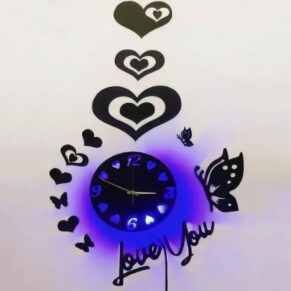 Love wooden wall clock light